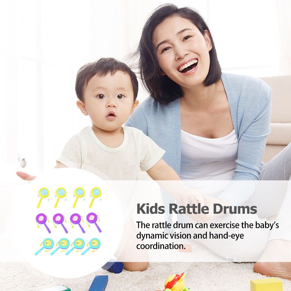 12pcs Infant Rattle Drum Toys Baby Rattle Drums Educational Playthings