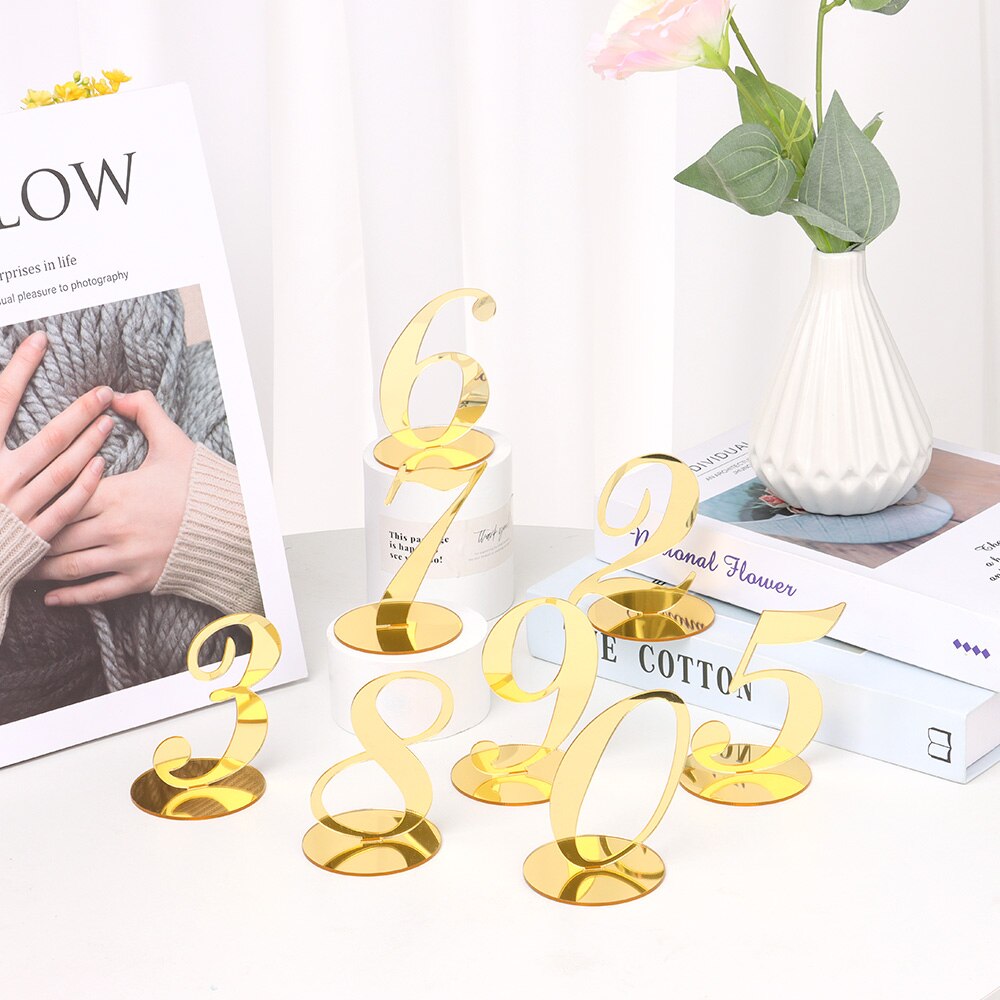 1pc Acrylic Table Numbers DIY Romantic Gold Table Sign Seat Card For Wedding Birthday Party Decoration