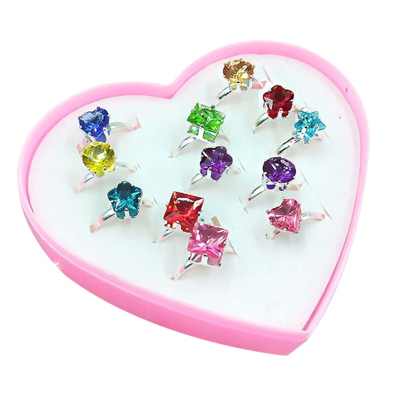 12/36 Pcs/Box Verstelbare Legering Baby Meisje Ringen Met Hart Vormige Showcase: A 12Pcs