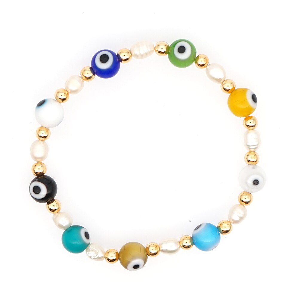 Go2Boho Evil Eye Bracelet Letter Bracelets For Women Trendy Jewellery Freshwater Pearl Pulsera Gold Color Beaded Jewelry: ZZB200008D