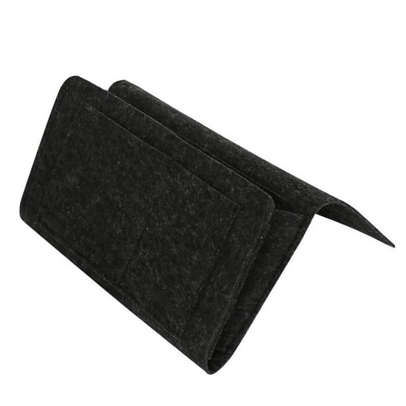 Bolsa de almacenamiento para cabecera de cama, accesorio de fieltro para colgar en la cama, con bolsillos, organizador para sofá y libros: Black