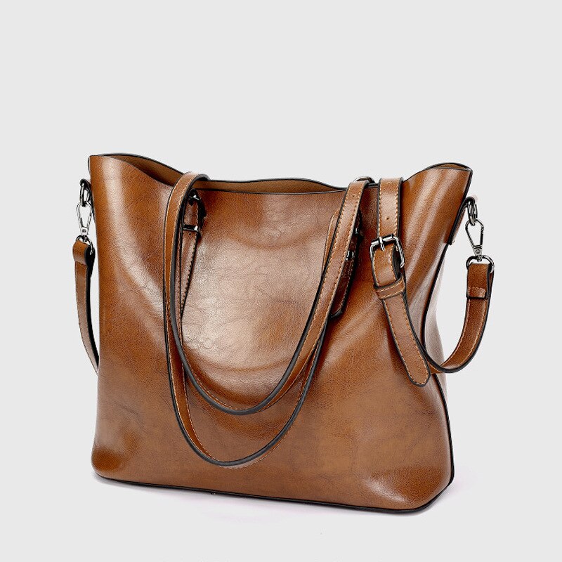 Women Casual Bag Oil wax Women's PU Leather Handbags Hand Bags Female messenger bag Big Tote Sac Bols: Brown