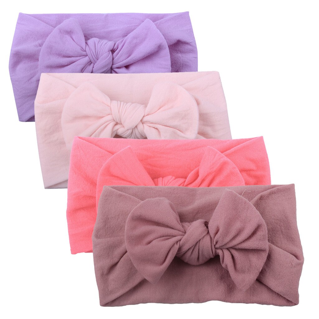 4Pc Baby Solid Hoofdband Meisjes Baby Peuter Tulband Solid Hoofdband Haarband Boog 4 Stuks Accessoires Hoofddeksels Повязки На Голову детям: E