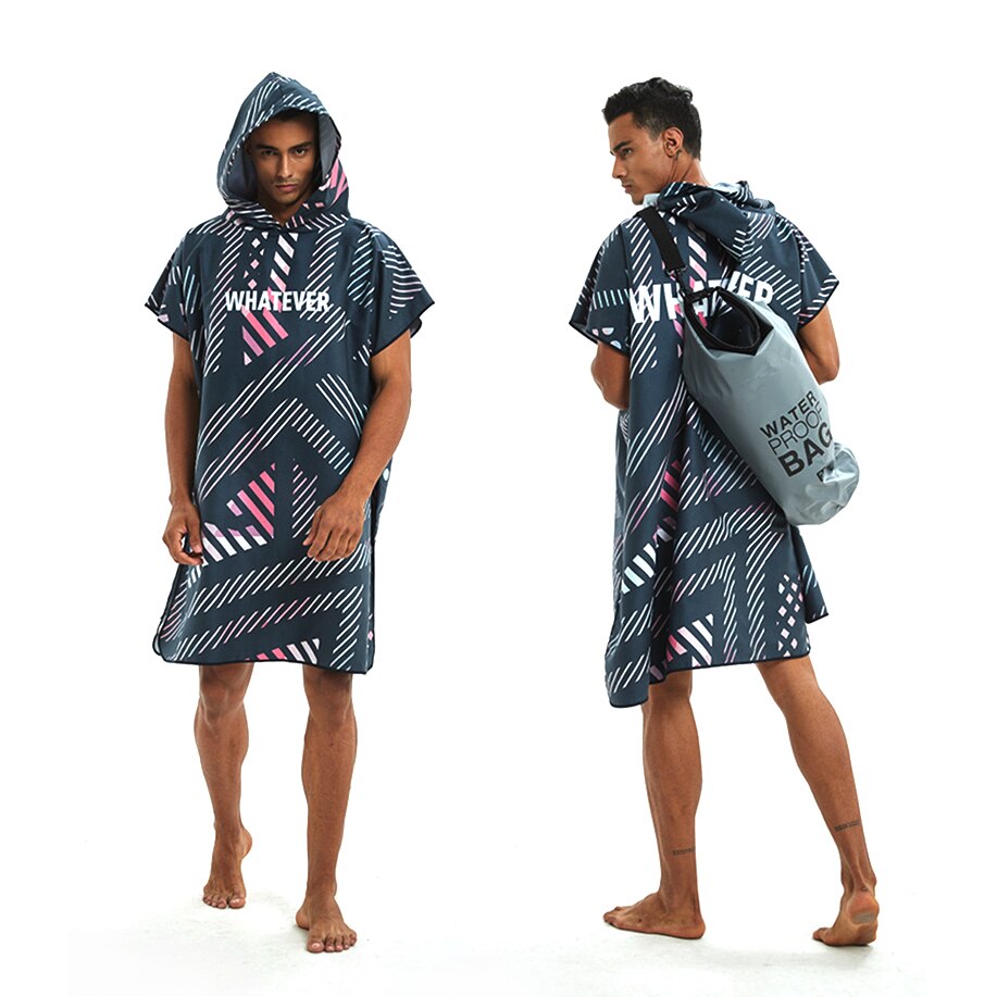 Microfiber Women Man Swimming Diving Bathrobe Cloak Printing Changing Robe Bath Towel Outdoor Hooded Beach Towel Poncho Towels: E