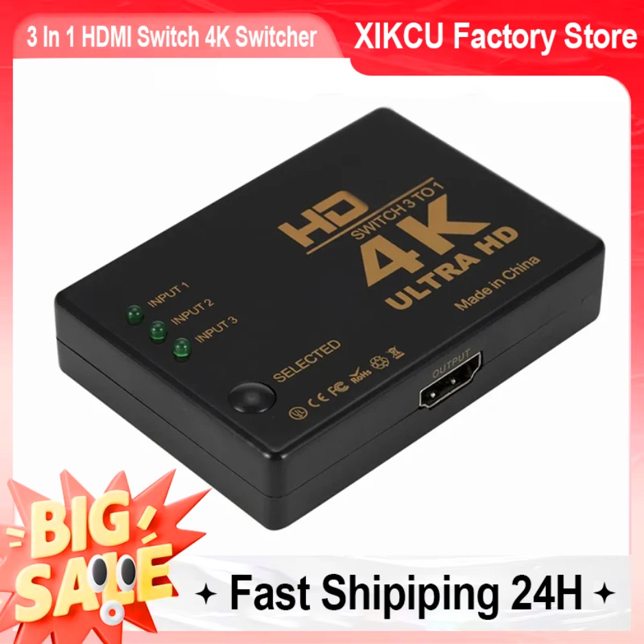 XIKCU HDMI Switch 4K Switcher 3 In 1 Out Full HD 1080P Video Cable Splitter 1x3 Hub Adapter Converter For TV Box HDTV PC