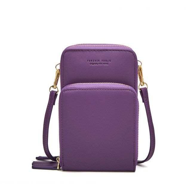 3-Layer Crossbody Bag Phone Bag Women Solid PU Leather Card Wallet Shoulder Bag Pocket Clutch Cellphone Bag: purple