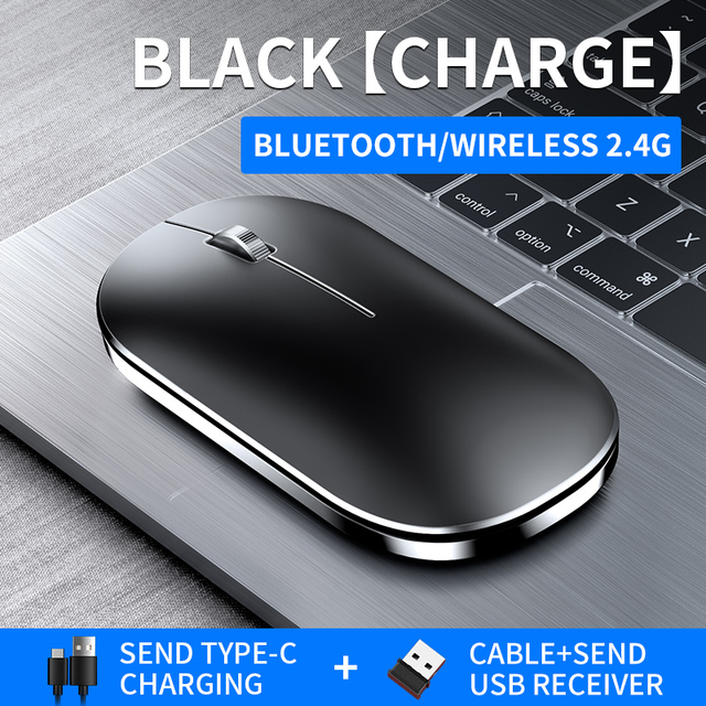 Wireless Bluetooth Mouse Rechargeable Silent Ergonomic PC Gaming Mouse For iPad Mac Tablet Macbook Air Laptop Business Office: dual mode black