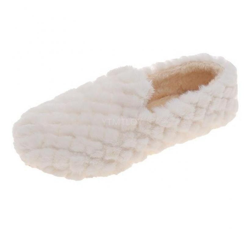 Sans lacet chaussures plates femme chaussures plates en peluche hiver chaussures grande taille femmes chaussures mocassins couleur unie confortable dames chaussures: Beige / 39