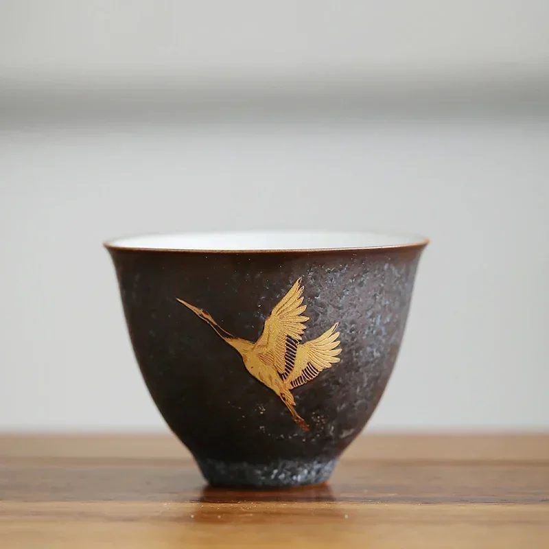 Taza de té de cerámica Vintage china, tazón de té de cerámica hecho a mano, taza de meditación Personal de viaje portátil, juego de té para el hogar, tazas maestras: Verde claro