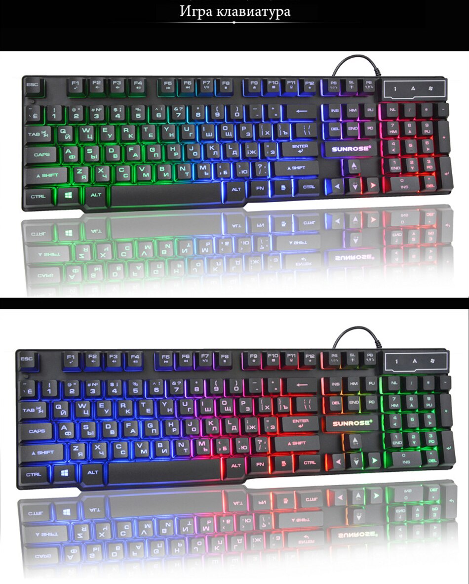 Russian Keyboard Wired Gaming Keyboard 104 Keys Backlit LED Keyboards USB Waterproof Mechanical Feel Gamer Keyboard For Laptop