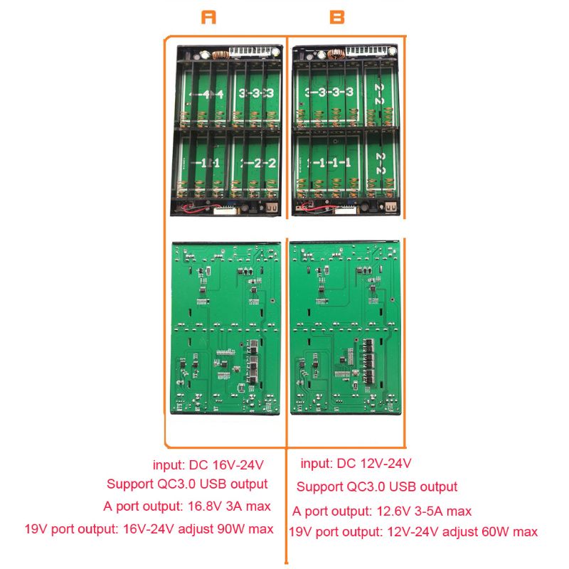 USB 5.5x2.1mm 12V-24V Adjustable Output 12x 18650 Battery Power Bank Box Mobile Phone Charger for Laptop Cellphone Router Tablet