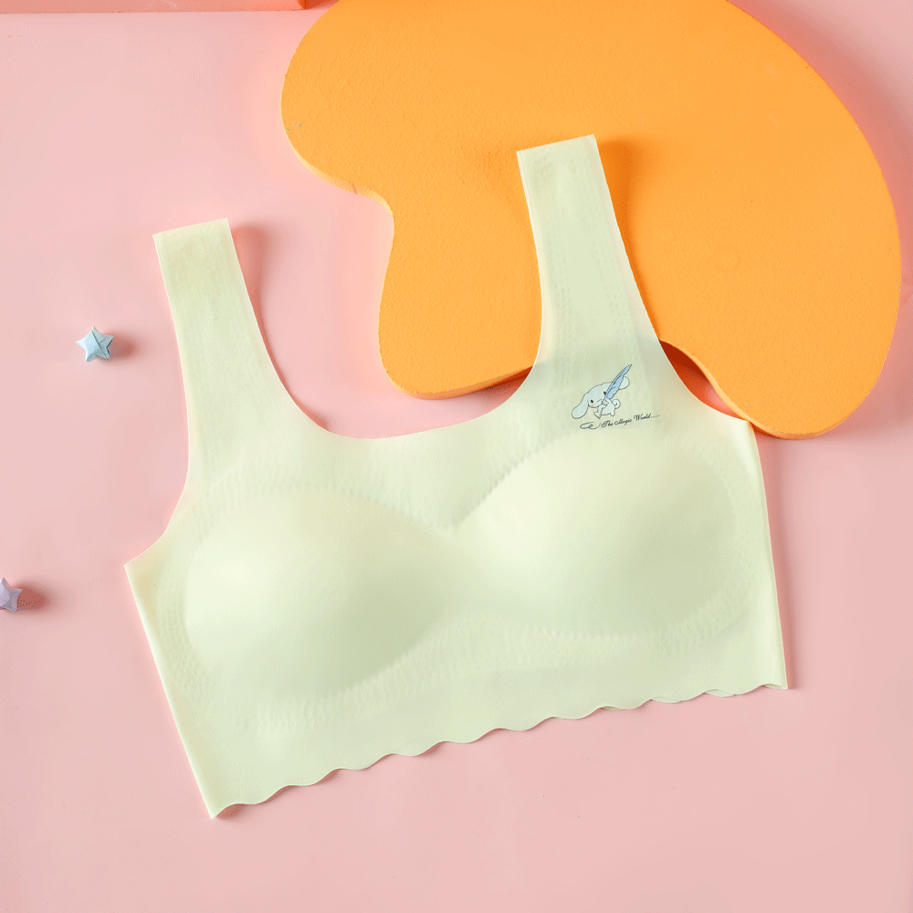 Tyttöjen rintaliivit hengittävät urheiluharjoitusrintaliivit saumattomat teinityttöjen alusvaatteet yksiväriset topit crop teens tytöille: Keltainen / L paino 47.5-62.5kg