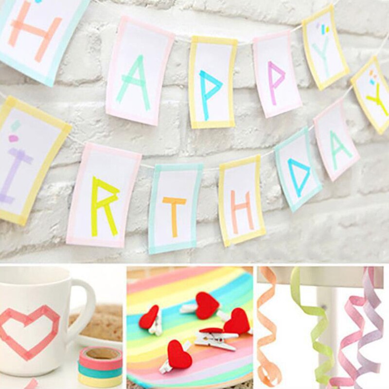 10Pcs/Set Solid Color Tape Rainbow Masking Tape Decorative Adhesive Tape