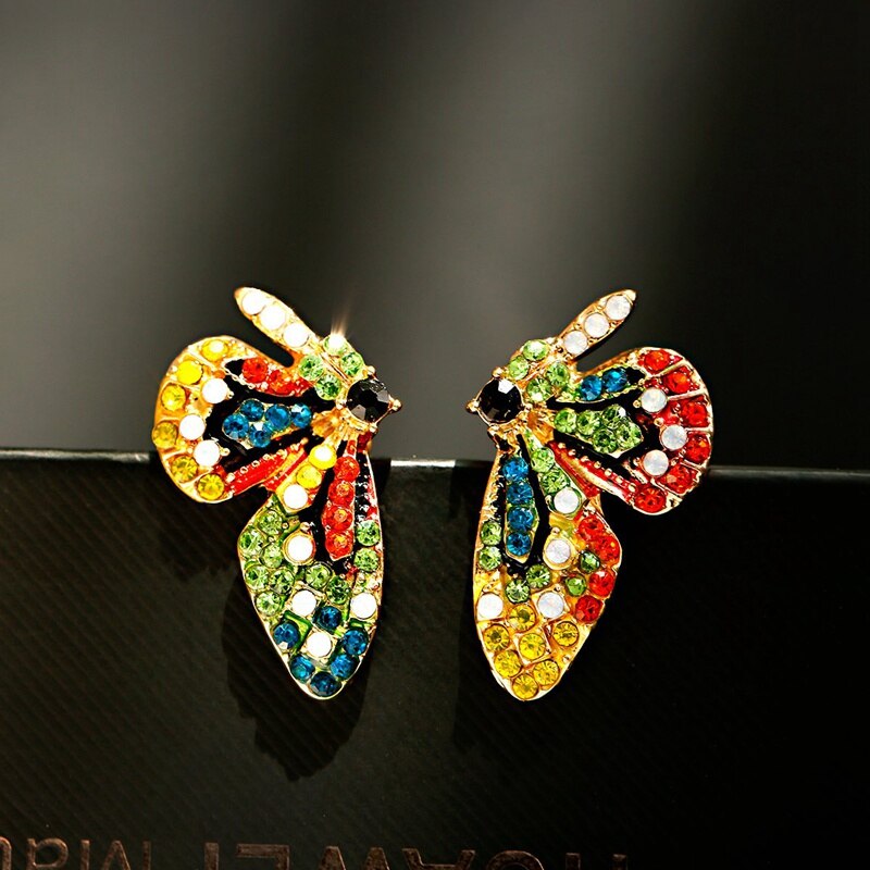 Red Yellow Butterfly Stud Earring Women Corful CZ Earrings Statement Jewelry Party Christmas