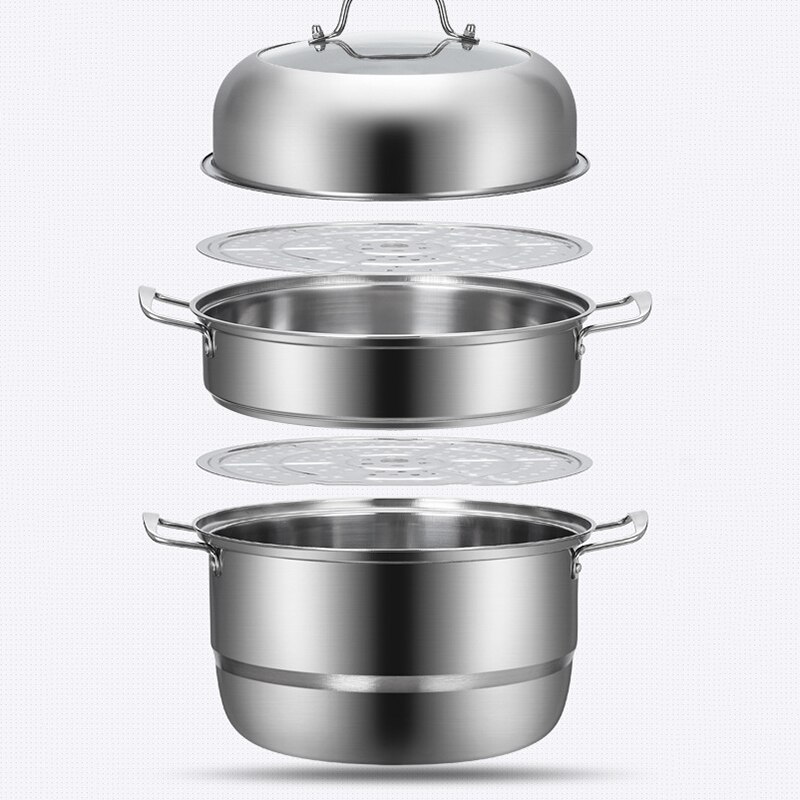 3 Tier Stainless Steel Steam Steaming Tablets Cooker Pot Pan Set Lid Cookware Accessory Elements Steamer Steamed dumplings bun