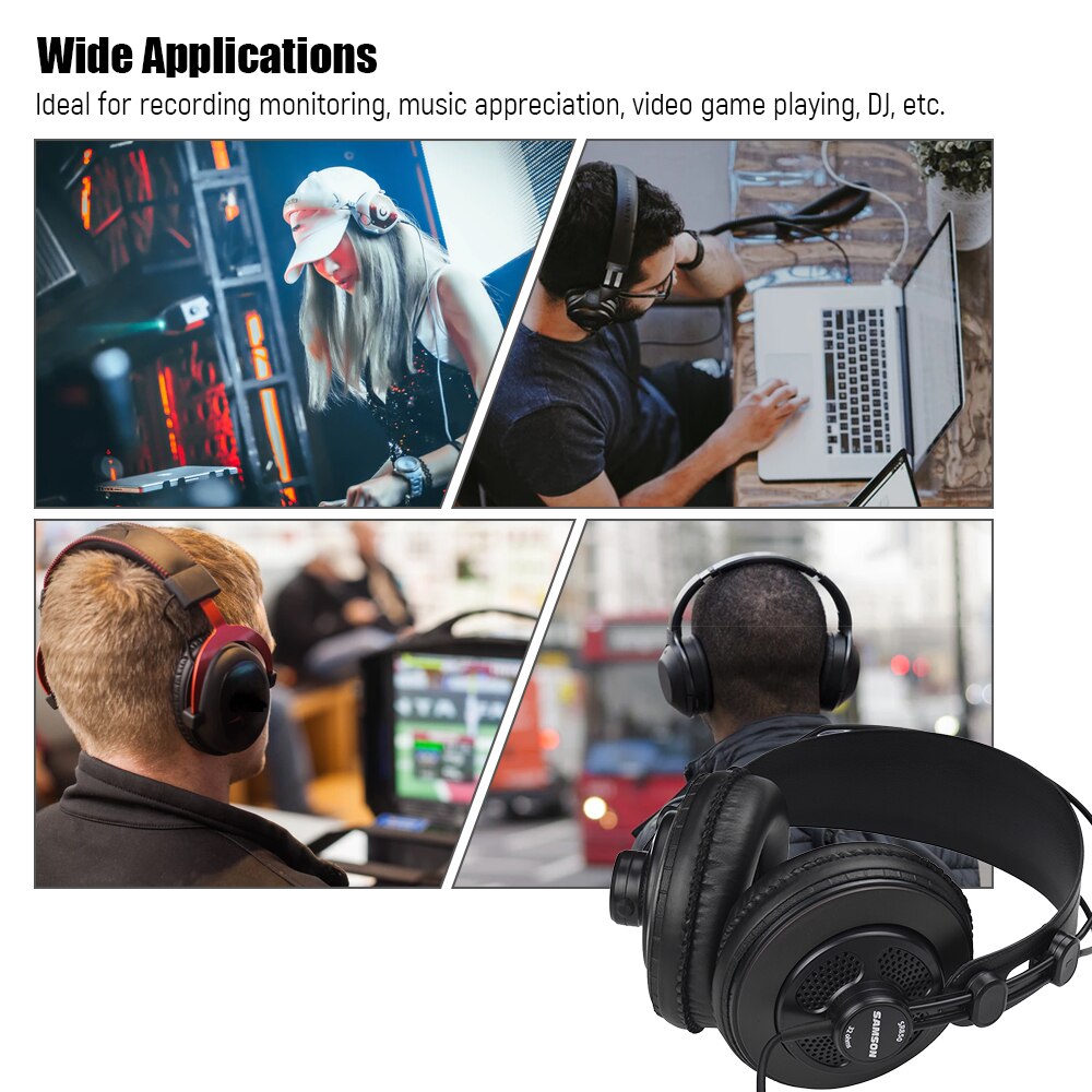 SAMSON SR850 Studio Monitor Headphones Dynamic Headset Semi-open for Recording Monitoring Game musician DJ