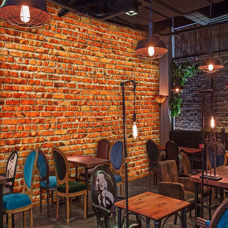 Foto behang Europese mode muurschildering rode bakstenen muur behang bar koffie winkel achtergrond muur restaurant badkamer behang