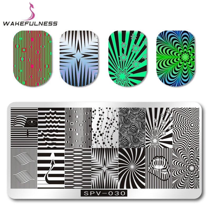 1 Stks Wave Netto Patroon Nail Stempelen Template Signaal Afbeelding Rechthoek Nail Art Stempel Plaat Manicure Stencils Tool