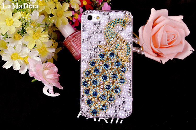 Bling Luxus Strass Pfau Blume Diamant Perle Weichen Abdeckung Fall Für Samsung S20 Ultra S10 S9 S8 Plus Note20 Ultra hinweis 10