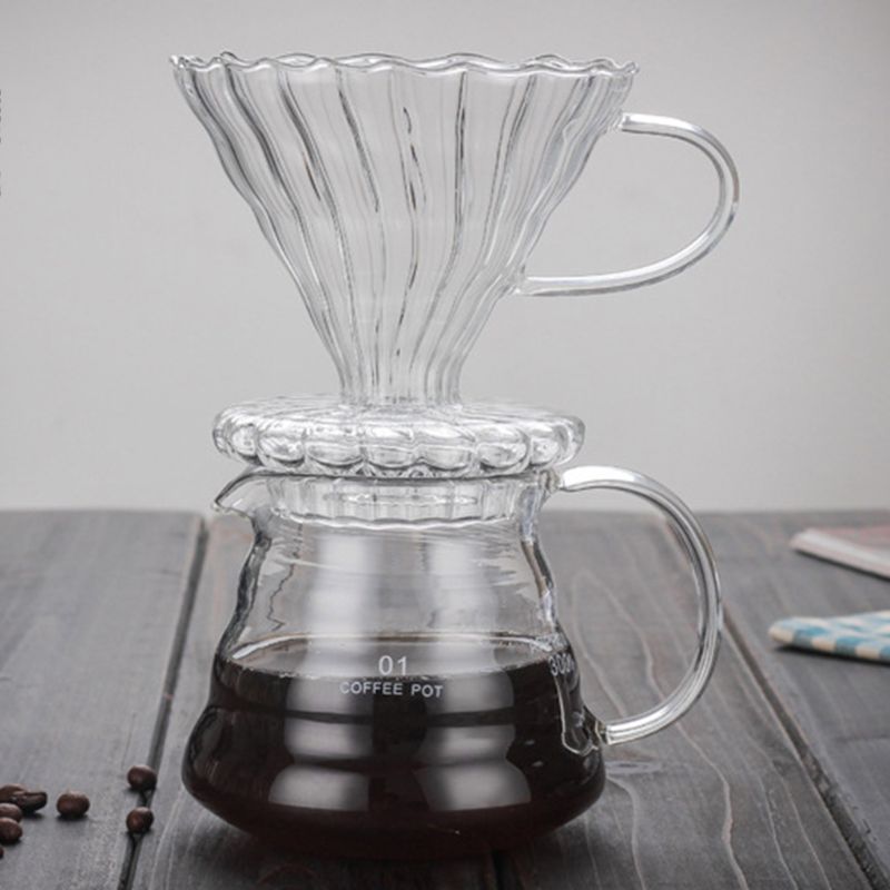 Pour Over Coffee Dripper Brew Heat Resistant High Borosilicate Glass Coffee Maker Come Coffee Server with Lid