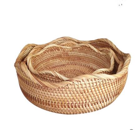 Household fruit basket rattan fruit bowl living room fruit bowl bamboo bread basket rattan blue skull basket storage basket crea