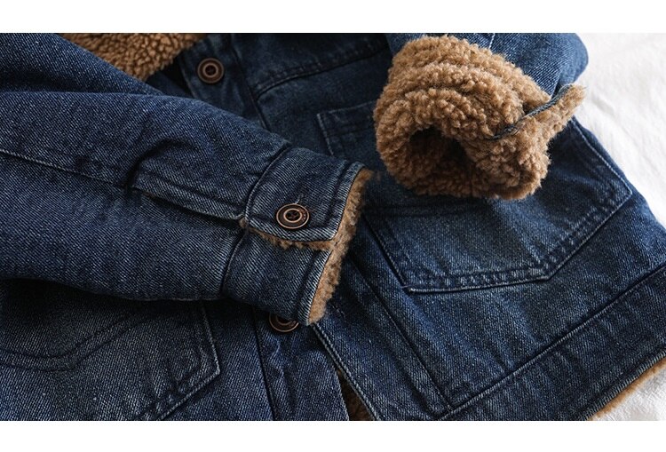 Winter Mode Jongens Denim Jas Pluche Jongens Denim Revers Top Jas