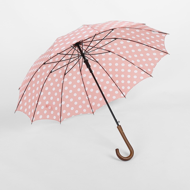 2021 ombrello da esterno in legno massello con manico lungo ombrello automatico di lusso UV ombrello da pioggia per donna ombrello da sole portatile da esterno estivo: Pink