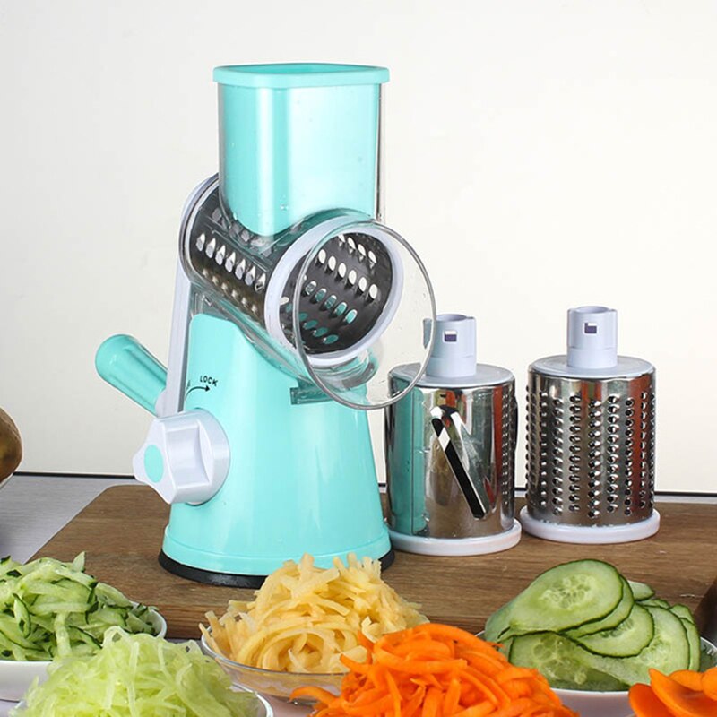 Multifunctionele Handleiding Plantaardige Spiral Slicer Chopper Mandoline Slicer Kaasrasp Slimme Groentesnijder Keuken Gereedschap: Blauw