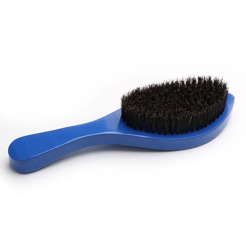 Spazzola per barba curva lunga per capelli in setola naturale da uomo manico in faggio pettine per baffi spazzola per onde in legno naturale per uomo G1203: blu