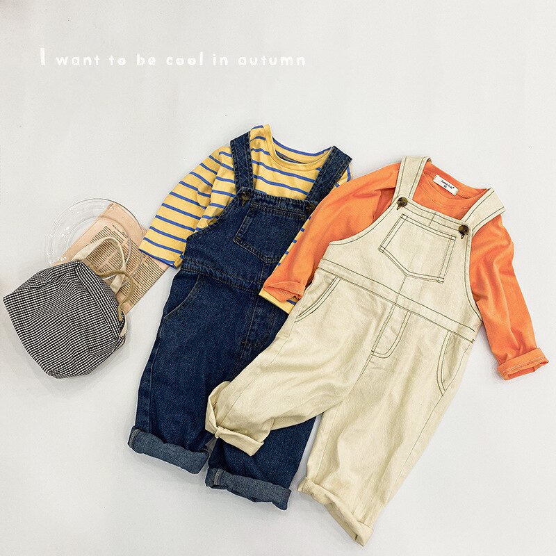 Jongens Meisjes Losse Toevallige Denim Overalls Meisjes Herfst 2 Kleuren Wijde Pijpen Alle-Wedstrijd Broek Jarretel