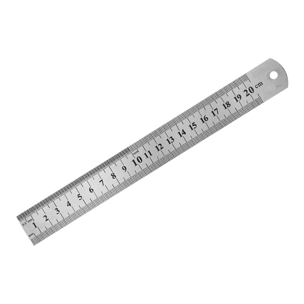 Regla recta de Metal, regla de acero inoxidable, suministros de escritura de papelería, herramientas de mano, herramienta de medición de doble cara de precisión: 200MM