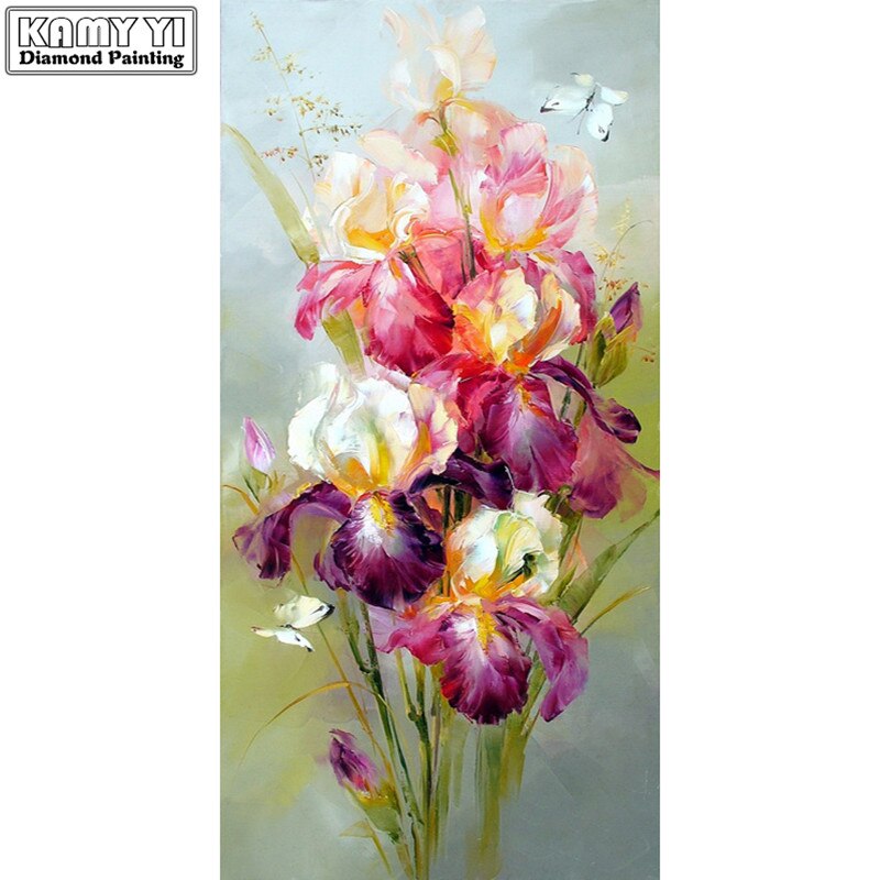5D DIY Diamond painting Cross stitch purple flowers Full Square Diamond embroidery Iris Full Round Diamond mosaic of irises: Yellow / Round Drill 40x80cm