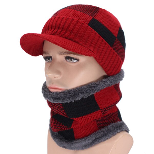Skullies pipot miesten talvihatut miehille huivi neulottu hattu lippalakki naisten talvi pipo hattu uros homme gorro bonnet baseball lippalakit: Punainen setti
