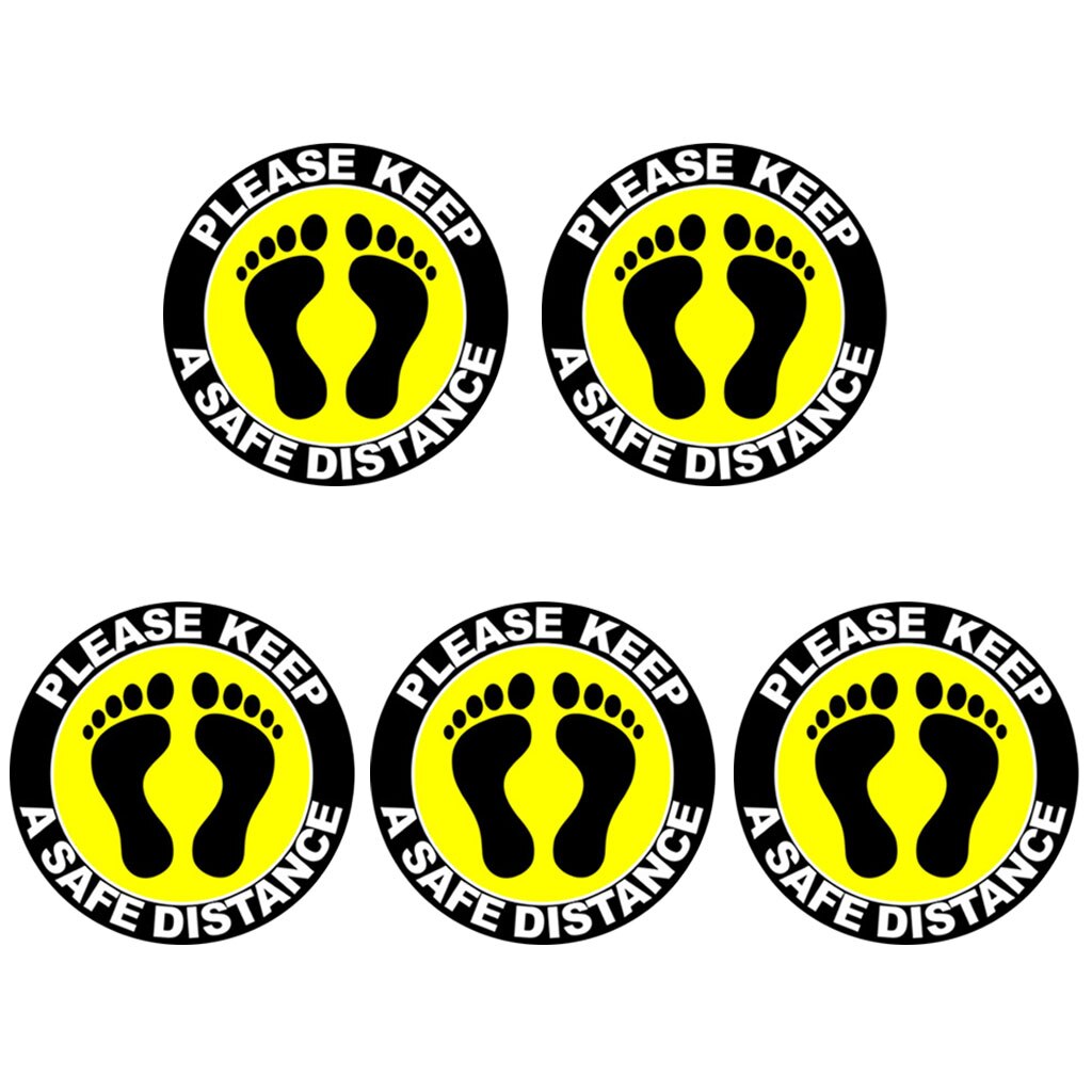 5pcs Floor Sticker Wall Decal Sign Car Caution 6 ft Foot Distance Warning 30cm