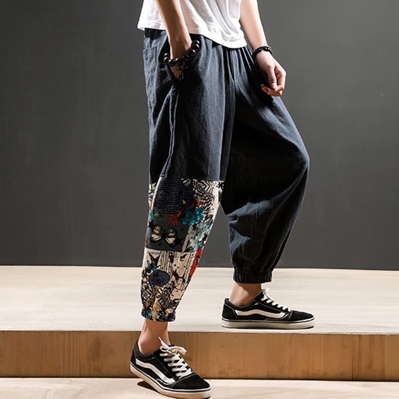 2022 nowe spodnie w stylu Hip Hop Streetwear spodnie joggery bawełna mężczyźni Casual Cargotrousers w pasie w stylu chińskim Harem Pants TA012