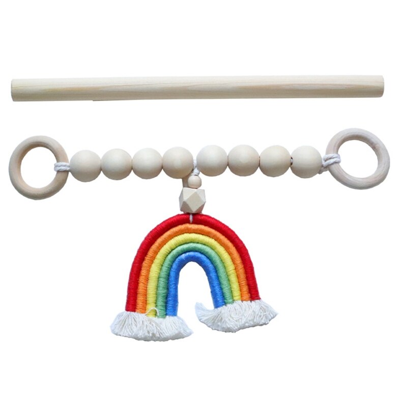 Rideau à perles en bois avec pompon arc-en-ciel 270F, fait à la main, bohème, corde, porte-rideau perlé, ferme, Boho