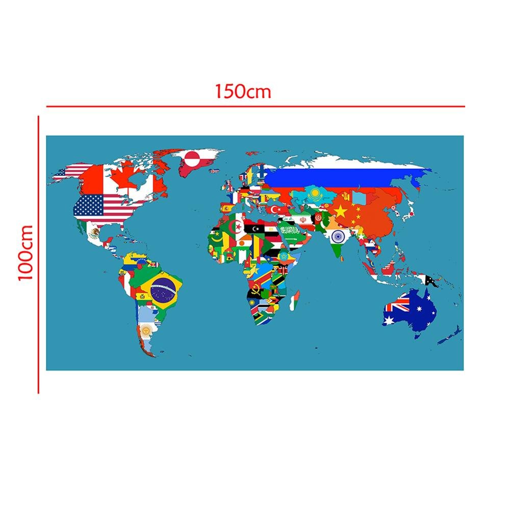 World Map Non-woven National Flags Pattern Map Poster 150x100cm Office Education Map For Wall Decor