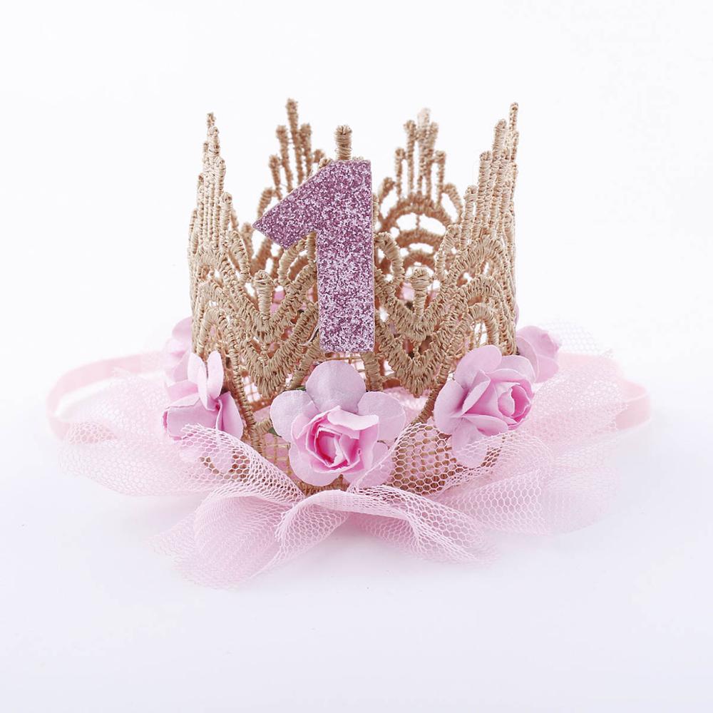 Pink Princess Headband Baby Girls 1st Birthday Party Hat Flower Crown Party Hairband Hair Accessories For Kids Photography Props