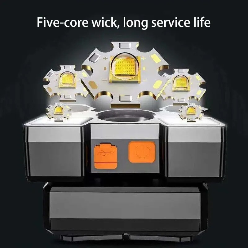 Rechargeable Headlight 5Lights LED Headlamp Fishing Lamp Lightweight Head Torch Light Universal Miner Lamp