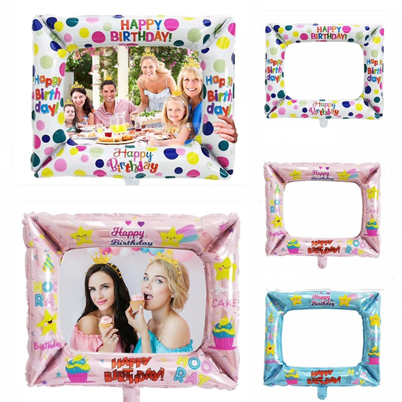 Happy Birthday Aluminum Foil Balloons Photo Booth Frame Photo Props Baby Shower Birthday Party Decorations Kid Adult Photobooth