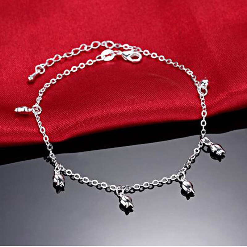 Vendita Calda vuoto Pendente Della Rosa Del Piede Cavigliera Catena in Argento 925 Delle Signore Piatto Cavigliere Braccialetto per Le Donne Del Regalo Dei Monili