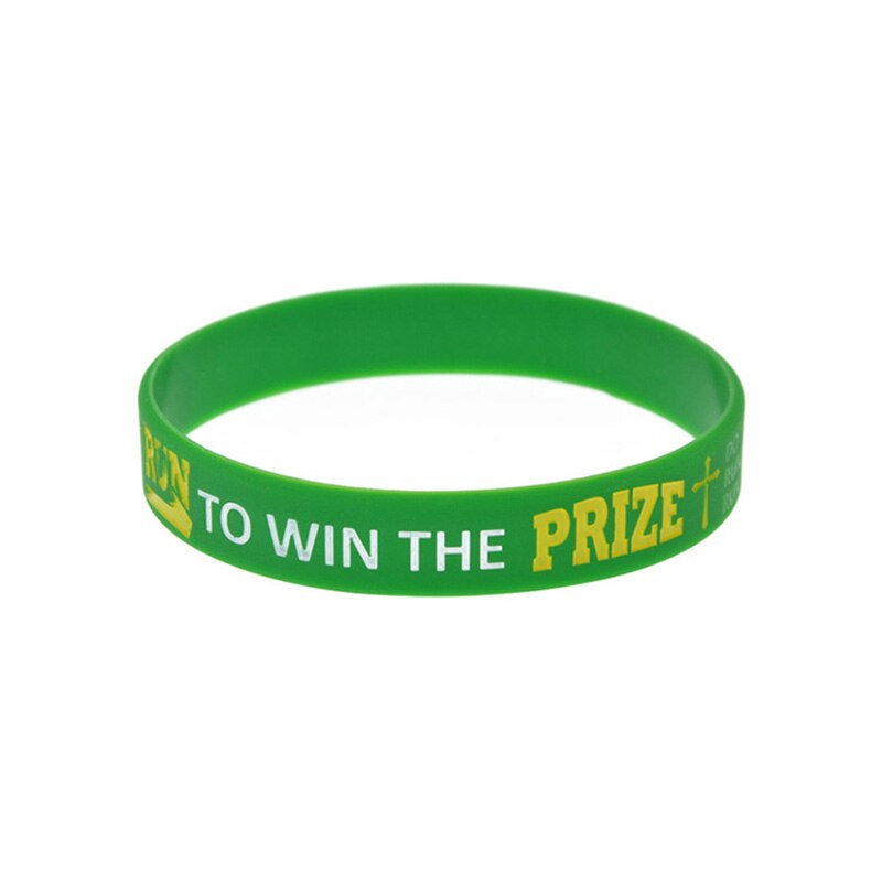 OBH 50PCS Classic Green Jesus One Corinthians 9 24 run to win the prize Silicone Wristband