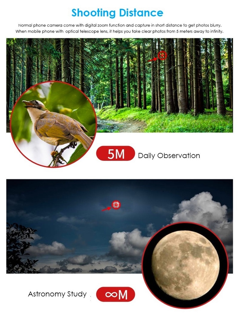 HD 50X Phone Lens Camera Telephoto Zoom Monocular Telescope Lens SelfieTripod For All Smartphones Adjustable Cell Phone Lenses