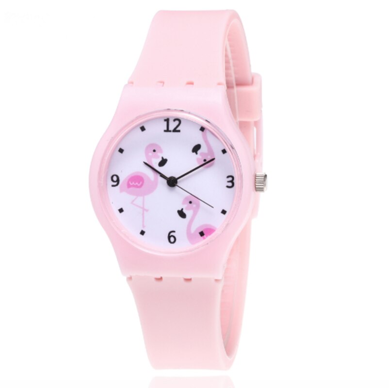 Montre en Silicone pour filles, montre-bracelet à Quartz, motif flamant rose, de dessin animé, tendance,: pink