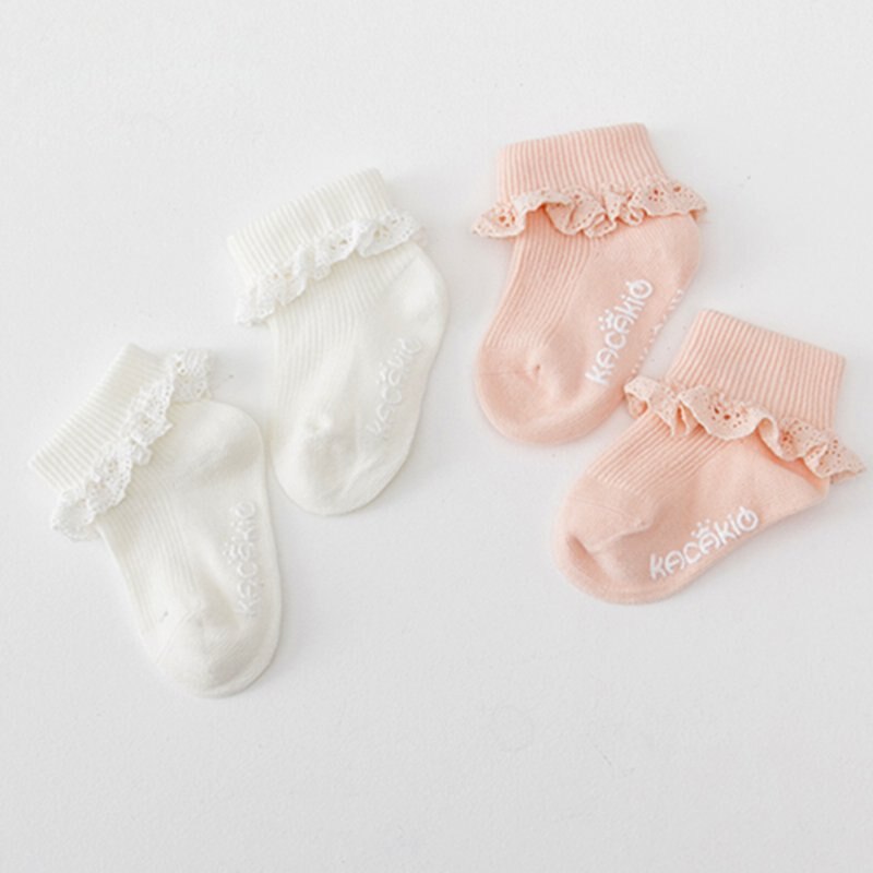 nette Neugeborene Kleinkind Mädchen Socken Kind Weiß Rosa Lace Rüschen Trim gleitschutz Socken