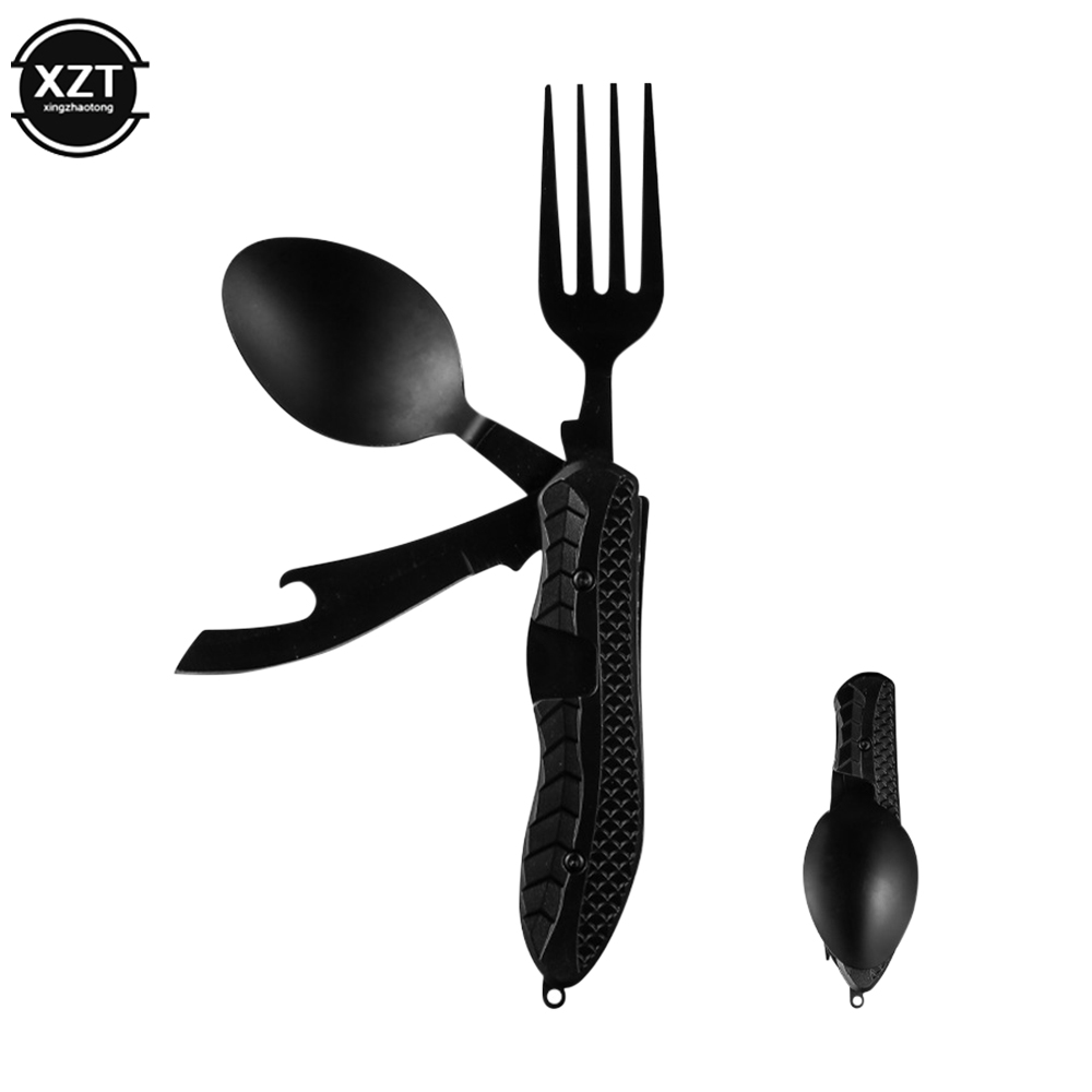 3-in-1 Outdoor Opvouwbare Lepel Vork Mes Combo Set Bestek Picknick Reizen Draagbare Multitool Roestvrij staal Camping Gebruiksvoorwerpen