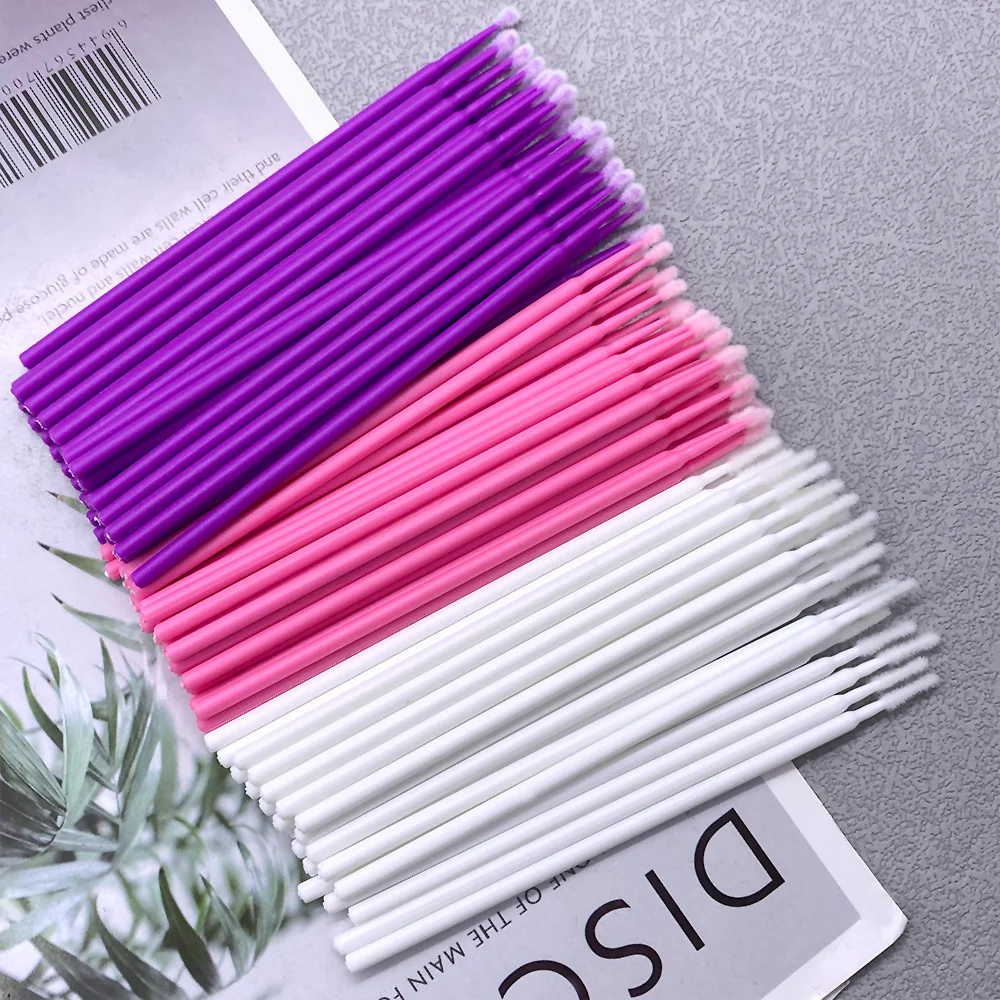 300/500 pièces Micro brosse jetable cils enlevant écouvillon Microbrosse Mascara baguettes applicateur Extension de cils pinceaux de maquillage outils: Marron