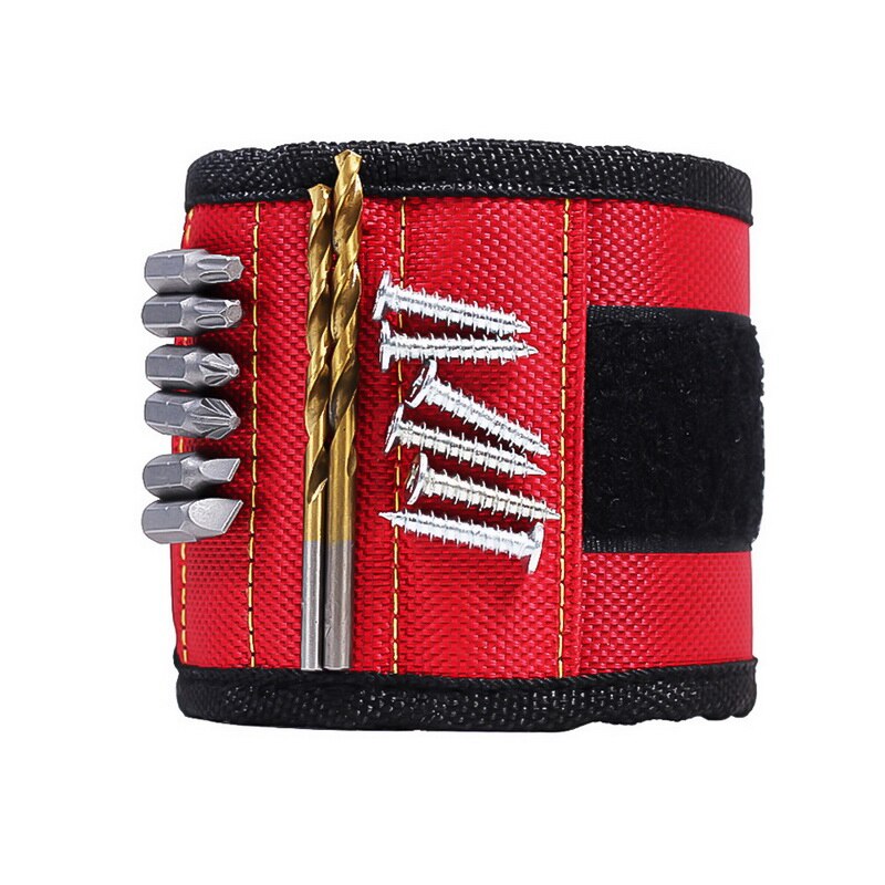 1 st magnetiskt armband handinpackning verktygspåse justerbar elektriker handledsskruvar naglar borrhållare bälte armband för hemreparation: Röd
