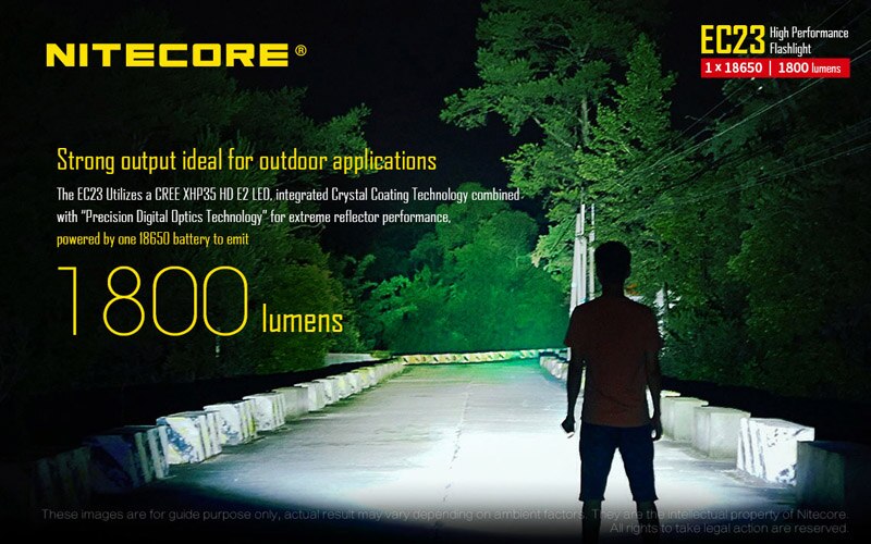 Linterna LED de alto rendimiento Nitecore EC23 CREE XHP35 HD E2 de 1800 lúmenes con batería (IMR18650 2500mAh 35A): Default Title