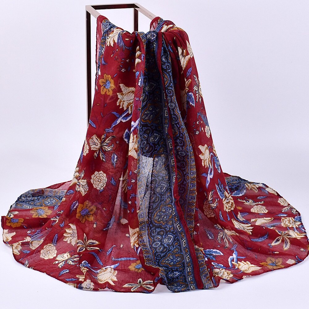 Chiffon sjaal dames lente zomer sjaals dunne bloemensjaals en omslagdoeken foulard print hijab stola's szalik  #t1p: Rood 
